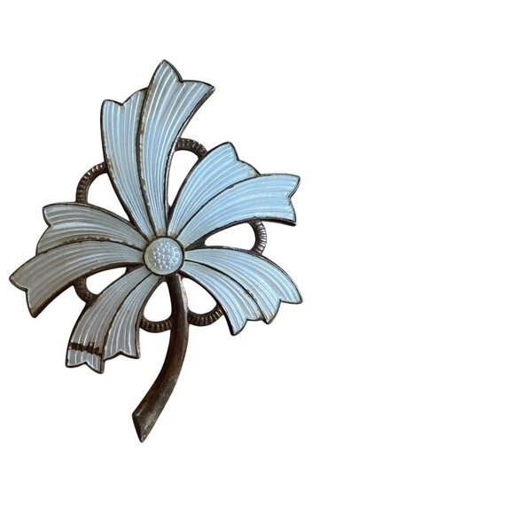 Vintage 925 Norway Sterling Silver Enamel Flower Brooch Pin - Picture 9 of 10